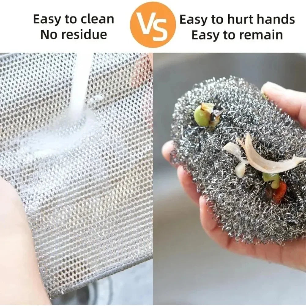 Thickened Magic Cleaning Cloth Non-Scratch Double-layer Iron Microfiber Mesh Dishrag Washing Pot Rags Kitchen Dishcloths