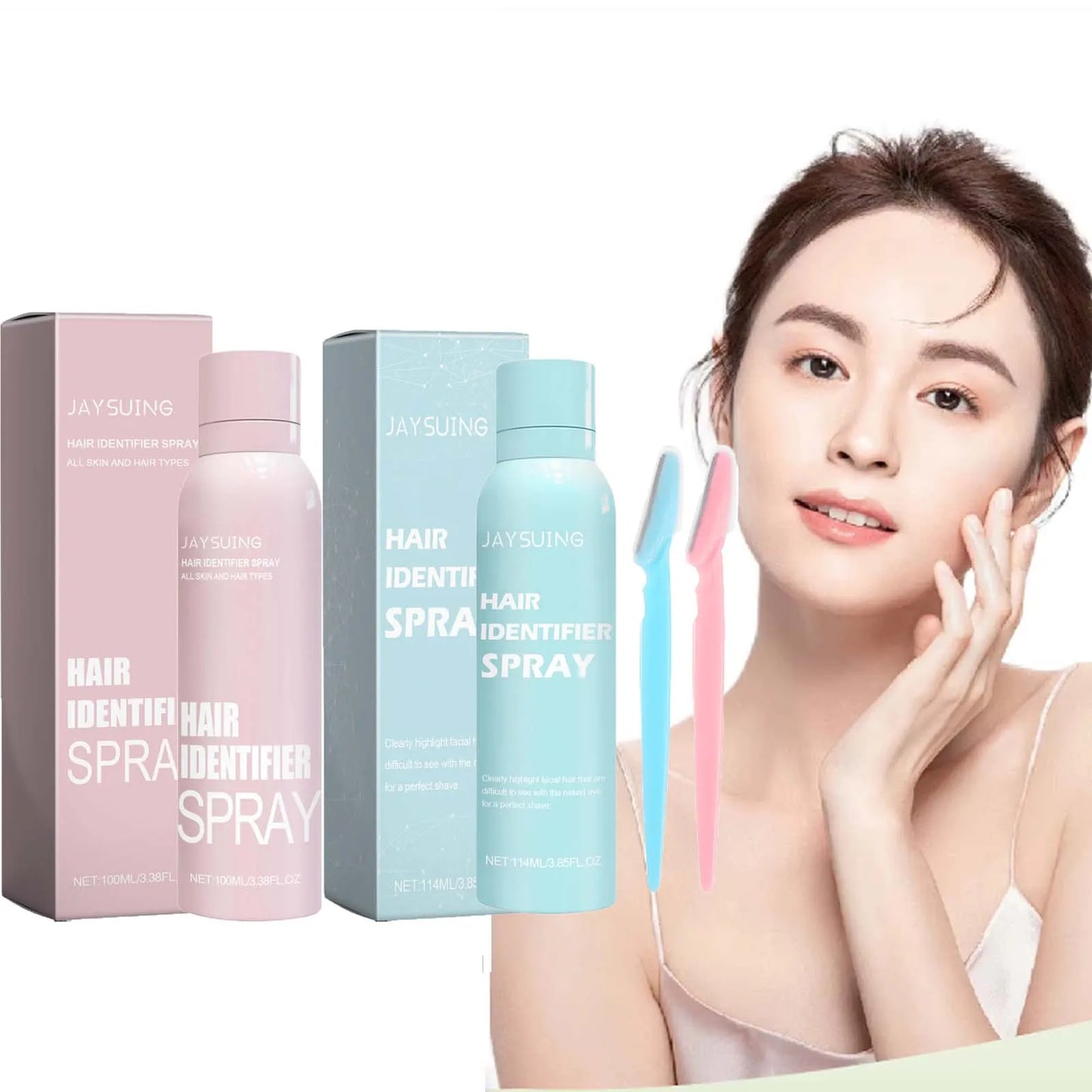Hair Identifier Spray for Shaving Dermaplaning Spray with Razor Face Hair Removal Painless Cleanse Soothing Depilatory Mist Set