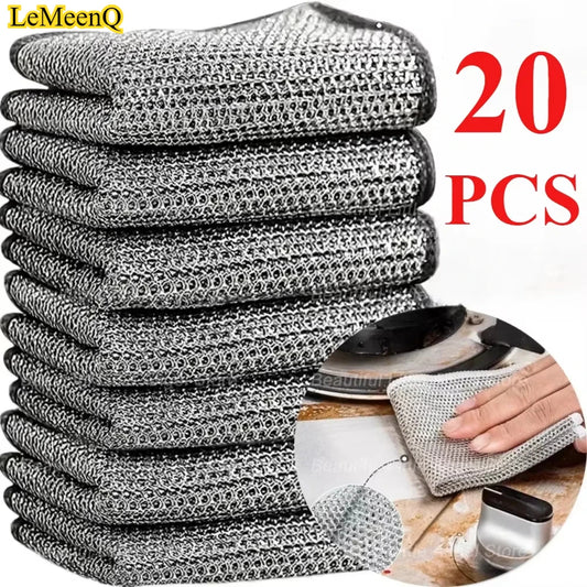 Thickened Magic Cleaning Cloth Non-Scratch Double-layer Iron Microfiber Mesh Dishrag Washing Pot Rags Kitchen Dishcloths