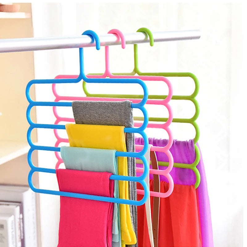 5 Pieces Clothes Hangers Trousers Hangers Holders Closet Storage Organizers 5 Layers Pants Towel Scarfs Racks Storage Organization
