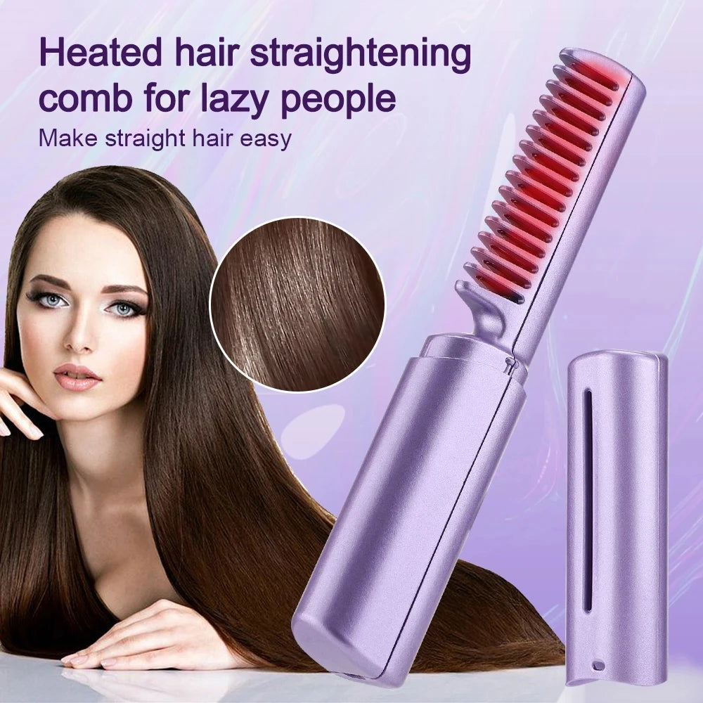 Mobile Heat Comb Portable Mini USB Rechargeable Hair Straightener Fast Heating Hair Straightening Styling Tool