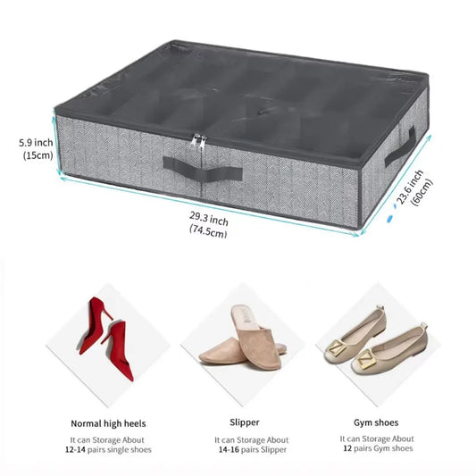Under Bed Shoe Storage Organizer, can accommodate 12 to 16 pairs of shoes, with transparent window, breathable, foldable