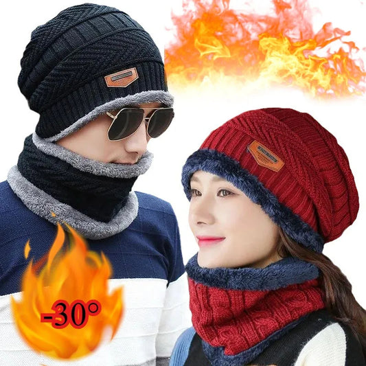 A Set Winter Outdoor Warm Cap Add Velvet Neck Scarf Knitting {Enjoy Free Delivery 🛒🚚💯}