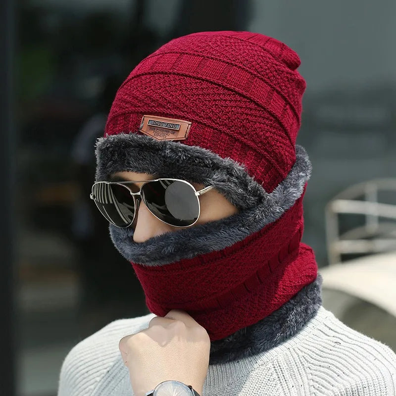 A Set Winter Outdoor Warm Cap Add Velvet Neck Scarf Knitting {Enjoy Free Delivery 🛒🚚💯}