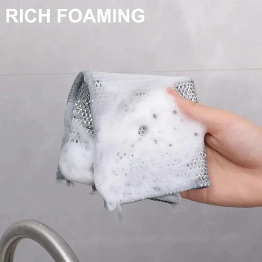 Thickened Magic Cleaning Cloth Non-Scratch Double-layer Iron Microfiber Mesh Dishrag Washing Pot Rags Kitchen Dishcloths