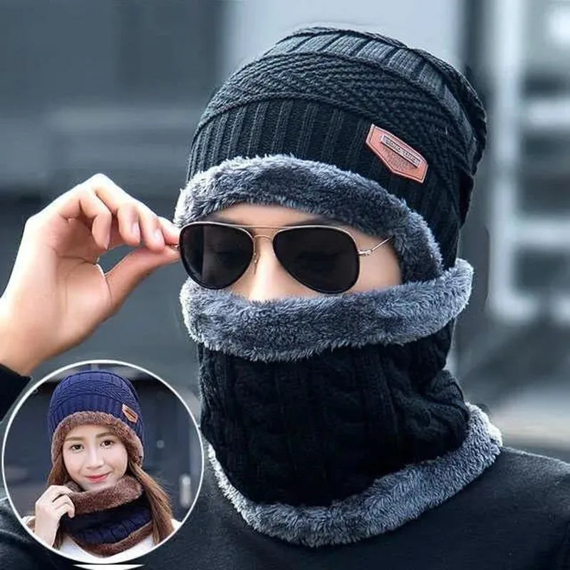 A Set Winter Outdoor Warm Cap Add Velvet Neck Scarf Knitting {Enjoy Free Delivery 🛒🚚💯}