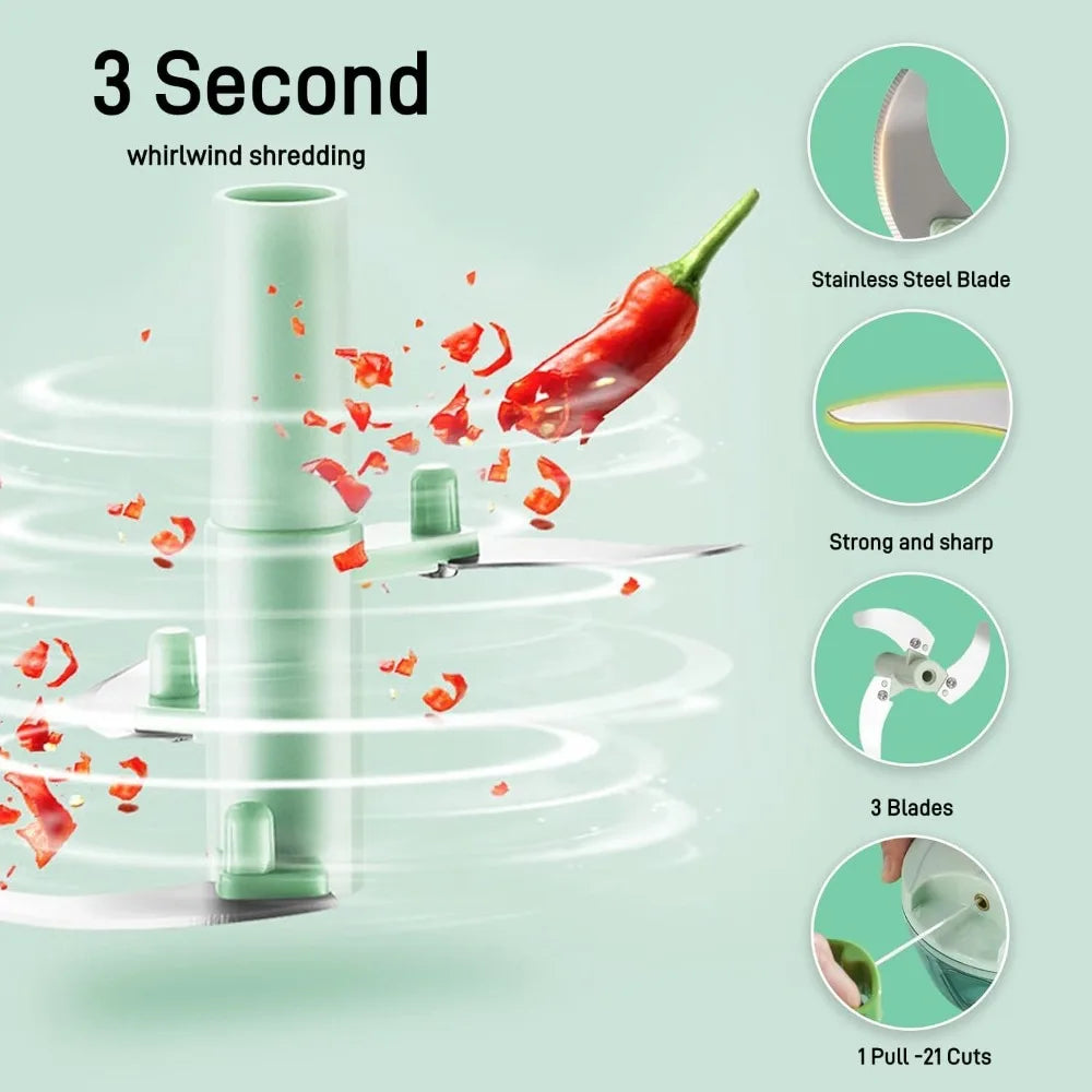 Vegetable Chopper Manual Food Chopper with Container Hand Pull String Veggie Cutter for Salad Garlic Nut Onion Cooking Tools