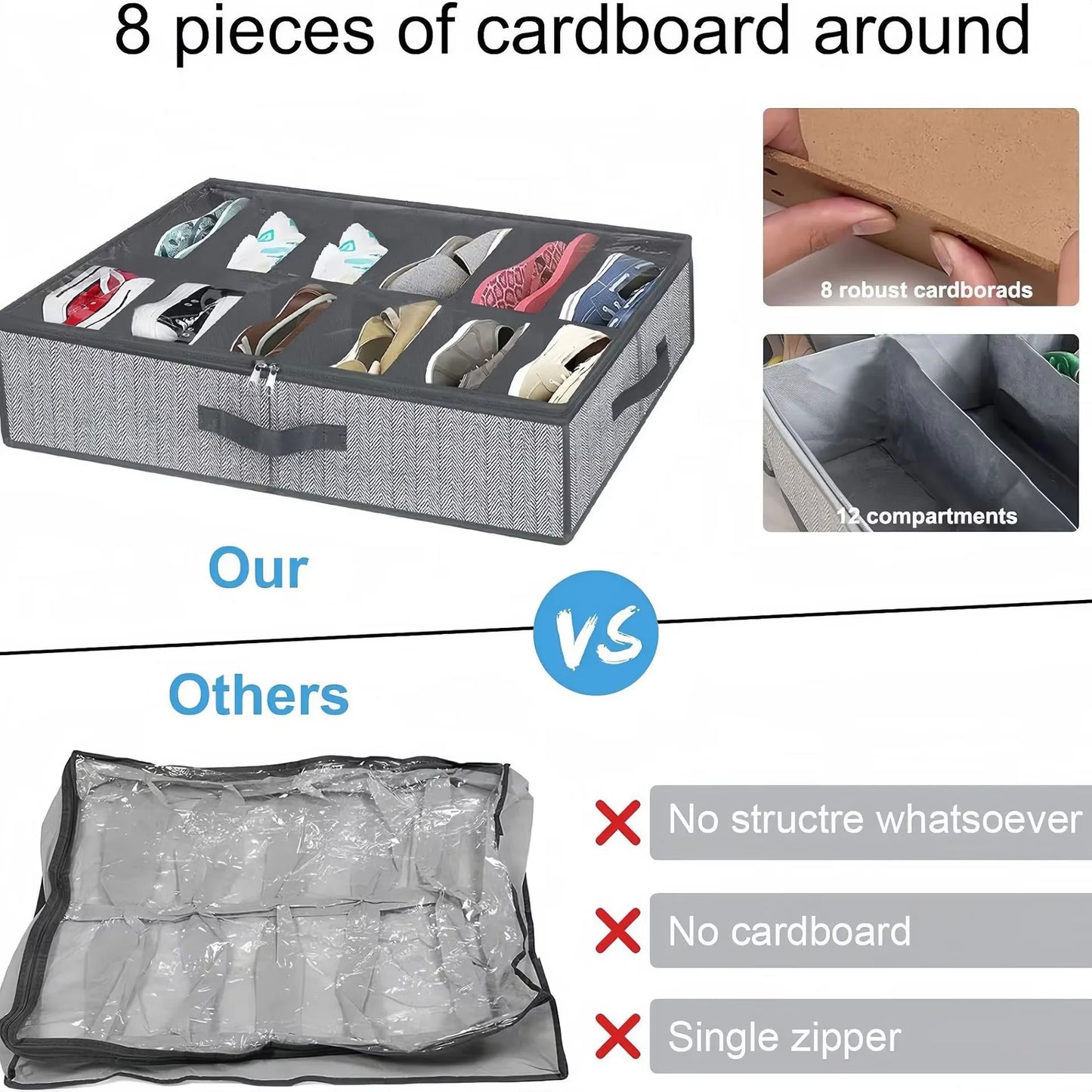 Under Bed Shoe Storage Organizer, can accommodate 12 to 16 pairs of shoes, with transparent window, breathable, foldable