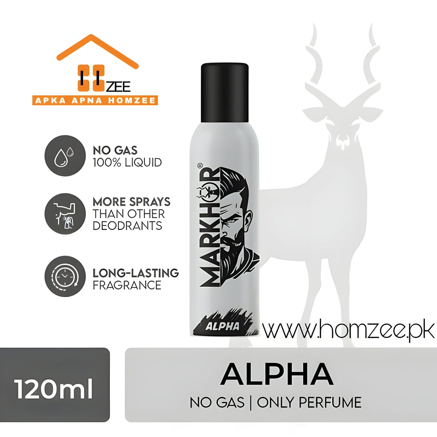 Markhor Alpha Body Spray (Non-Gas) 120ml🏠 FREE HOME DELIVERY 🚚✨
