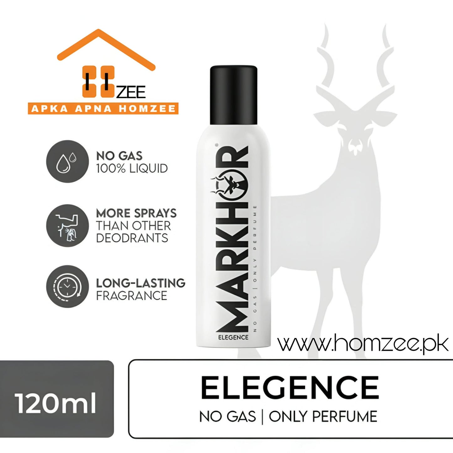 Markhor Elegance Body Spray (Non-Gas) 120ml 🏠 FREE HOME DELIVERY 🚚✨