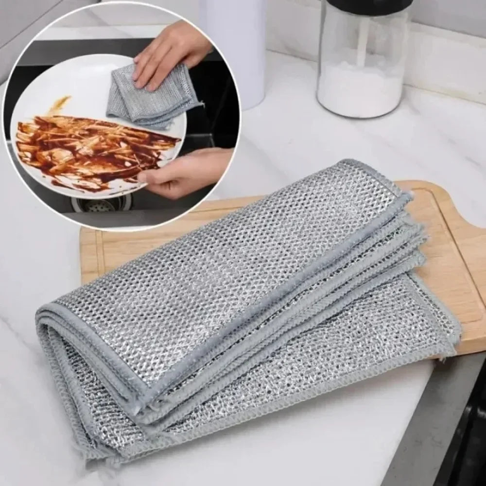 Thickened Magic Cleaning Cloth Non-Scratch Double-layer Iron Microfiber Mesh Dishrag Washing Pot Rags Kitchen Dishcloths