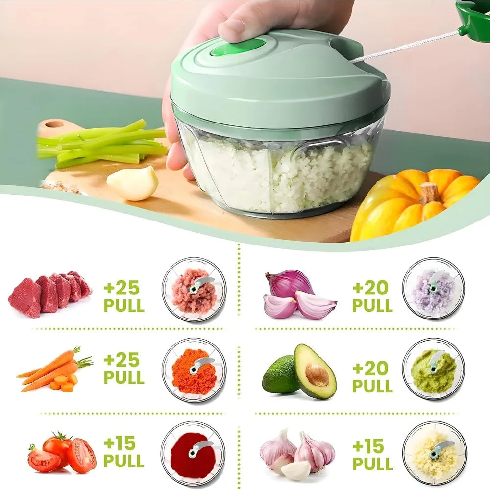 Vegetable Chopper Manual Food Chopper with Container Hand Pull String Veggie Cutter for Salad Garlic Nut Onion Cooking Tools