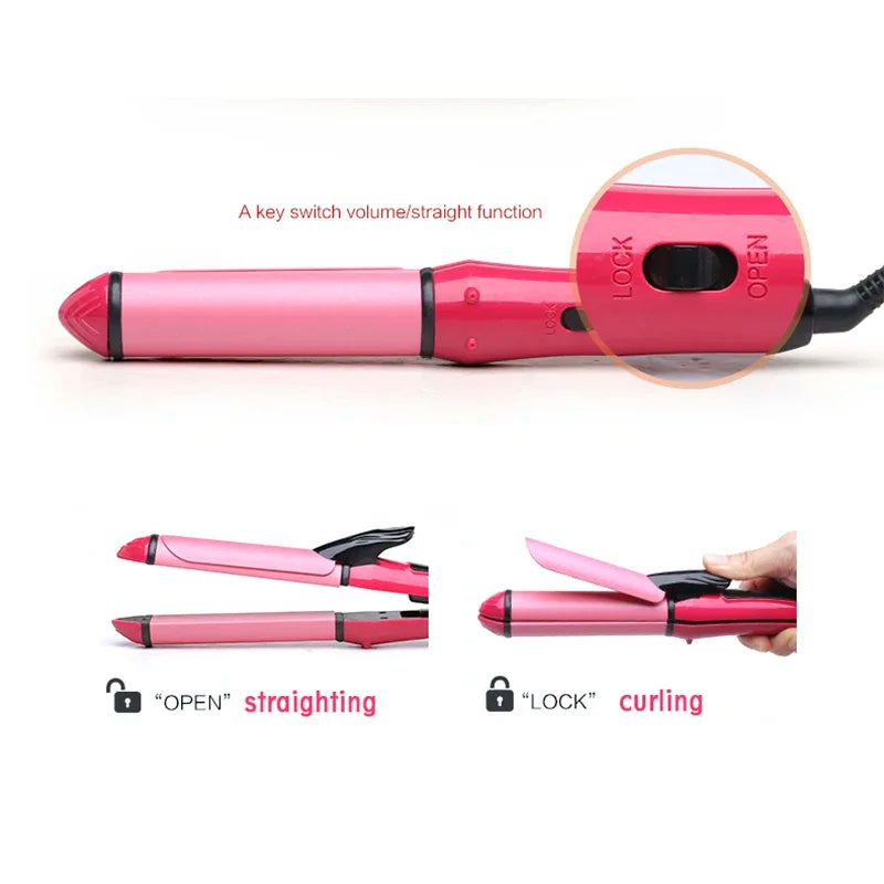 2 in 1 Hair Straightener and Curler Ceramic Flat Iron Hair Curling Irons Straight and Curl Hair Care Styling Tools