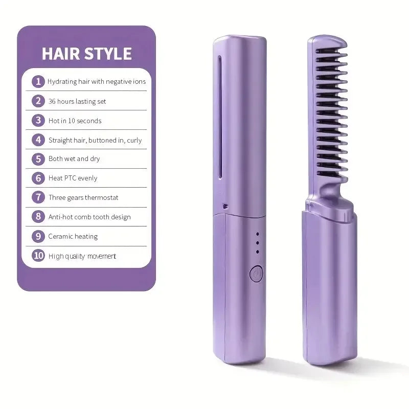 Mobile Heat Comb Portable Mini USB Rechargeable Hair Straightener Fast Heating Hair Straightening Styling Tool